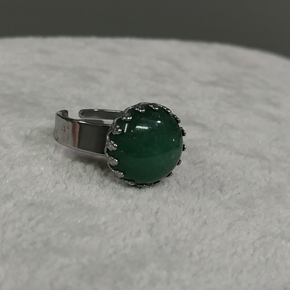Green Aventurine Ring Natural Gemstone Adjustable Stainless-Steel Ring Crystal - Picture 9 of 16